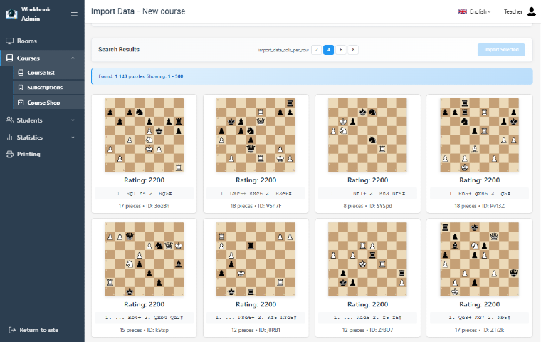 Structured puzzle library by topic and difficulty